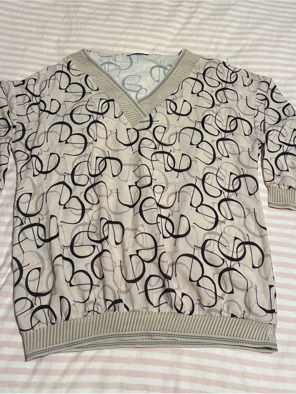 V-Neck Beige Patterned Women’s Blouse